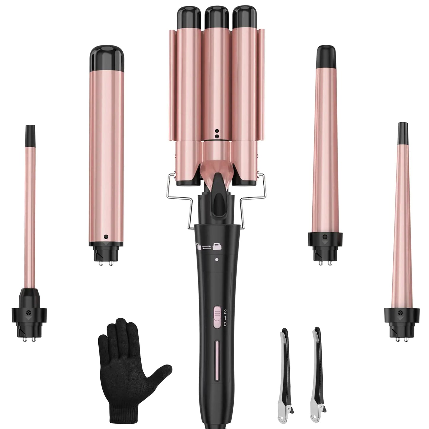 5-in-1 Interchangeable Ceramic Curling Wand Set