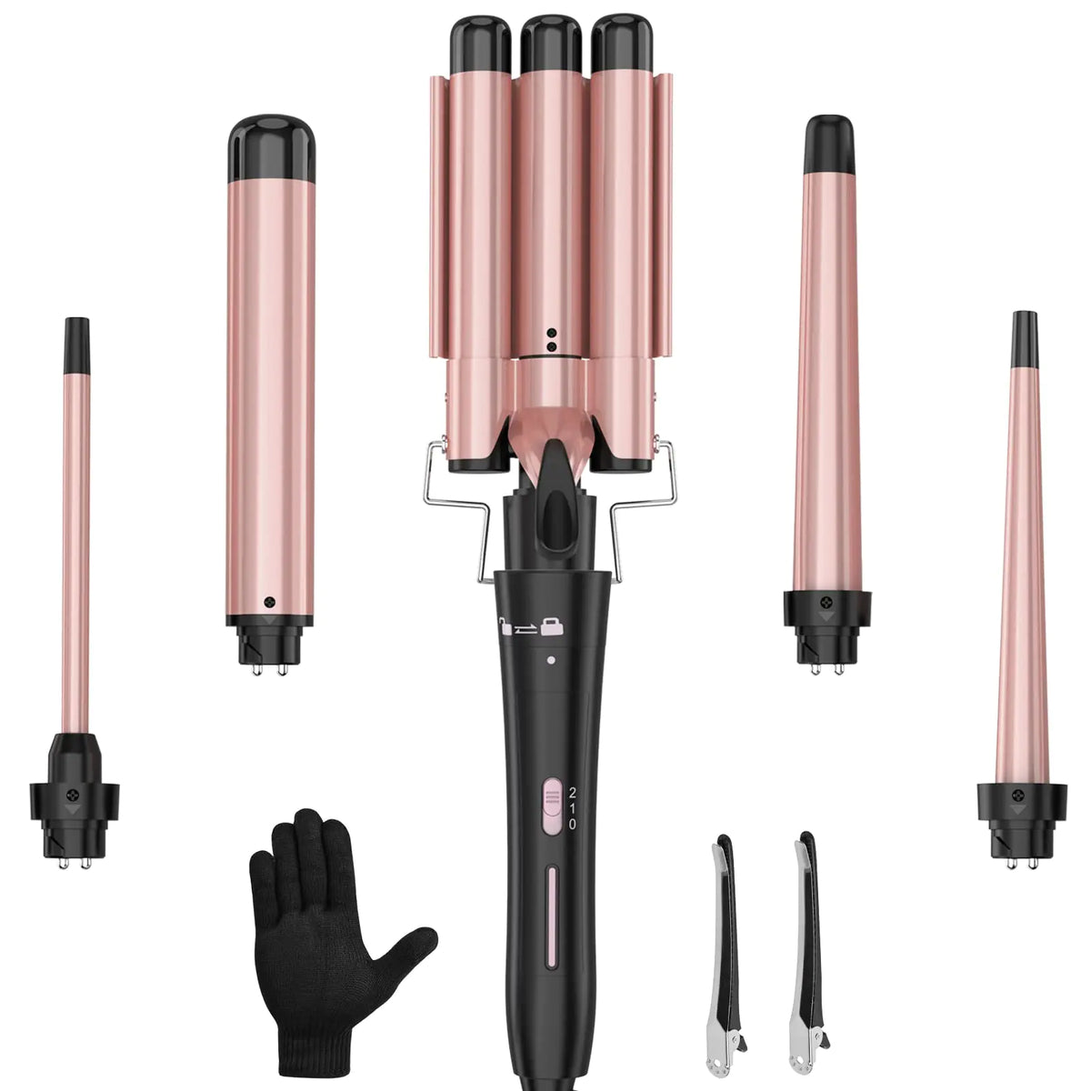 5-in-1 Interchangeable Ceramic Curling Wand Set