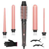 5 in 1 Curling Iron Sixriver Hair Curling Wand Set with Curling Thermal Brush&4 Interchangeable Ceramic Curling Wand(0.4”-1.25”) Long Lasting Curls Fast Heating Hair Wand Curler with Glove&2 Clips