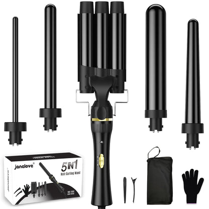 5-in-1 Salon-Grade Ceramic Curling Wand Set – Smooth, Defined Curls in Minutes