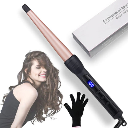Hair Curling Irons Duyfioa Professional Ceramic Hair Curling Wand 1-1/2 Inch Instant Heat Hair Curler with LCD 190℉ - 450℉ Temperature Control for All Hair Types Include Glove
