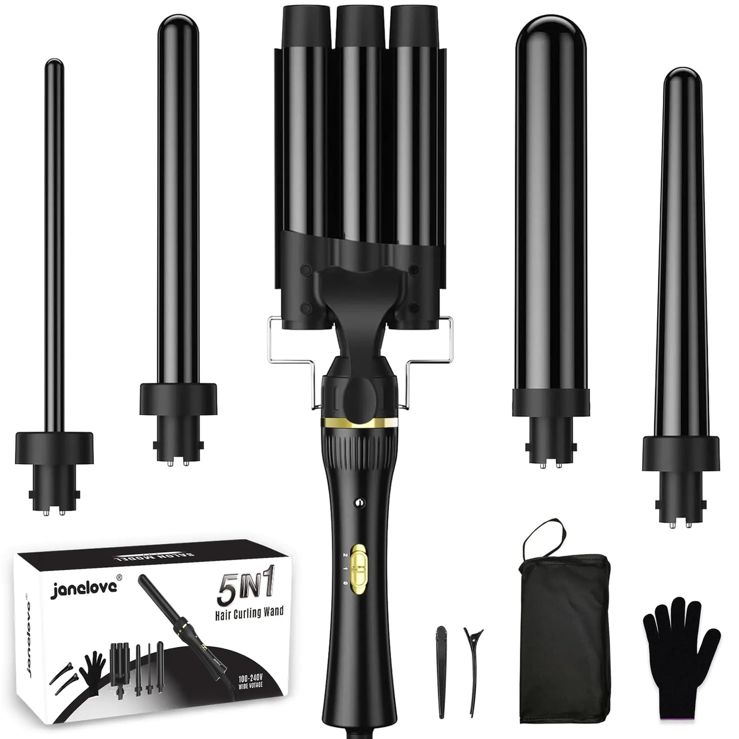 5-in-1 Salon-Grade Ceramic Curling Wand Set – Smooth, Defined Curls in Minutes